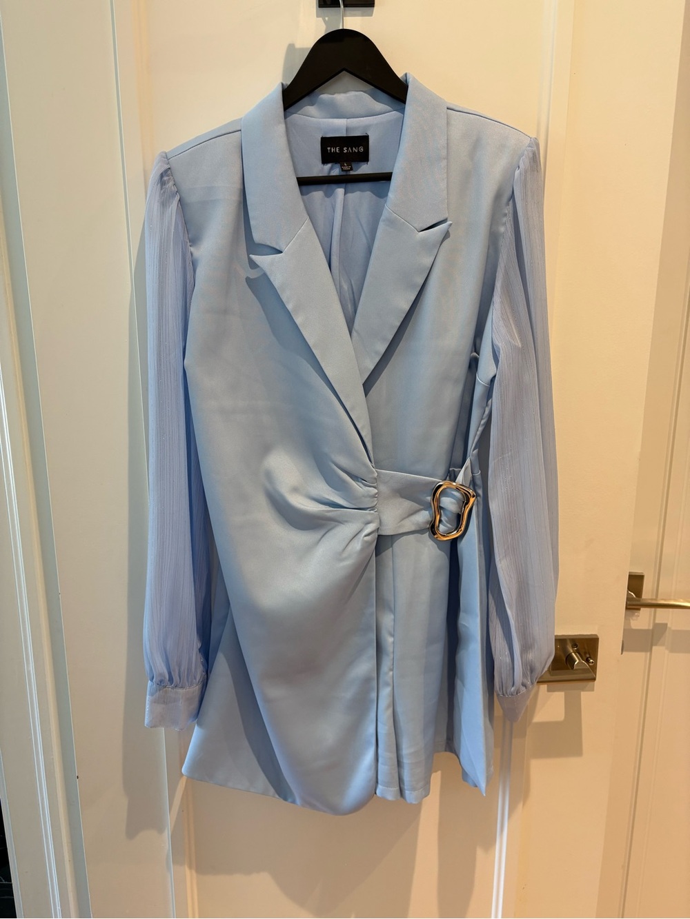 Light Blue Wrap Blazer Top with Buckle